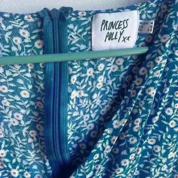 Princess Polly The Sting Mini Dress Ruffle Hem Short Floral V-neck Blue Size 0 - Picture 7 of 12